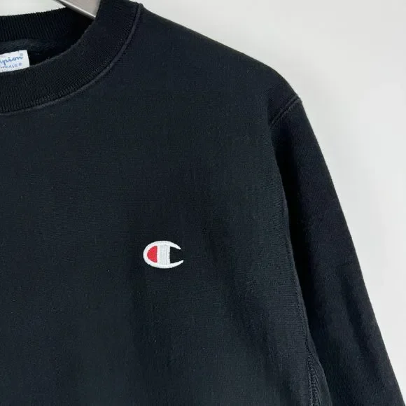 Champion Reverse Weave Crewneck Sweatshirt Mens Size Small Black Pullover - Picture 5 of 14